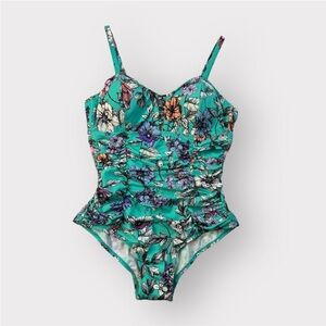 Loralette NEW Floral One-Piece
Swimsuit 1X Keyhole Open Back NWT
Teal Pink Black